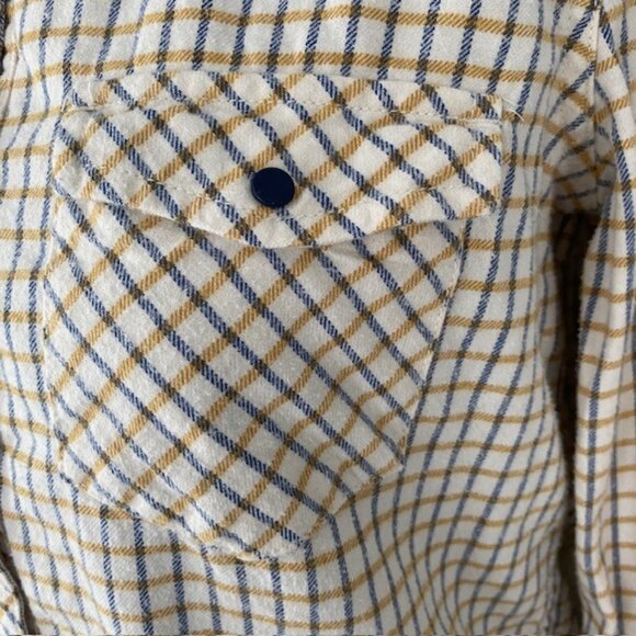 ROXY Squary Cool Yellow Blue Plaid Grunge Flannel Shirt Medium - Picture 8 of 13